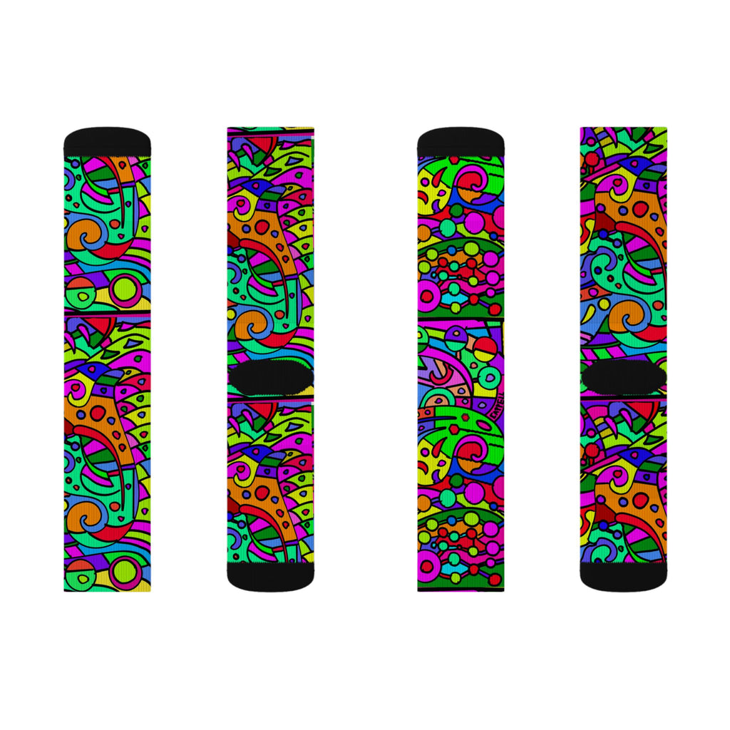 Portal 2 Socks- Psychedelic Abstract Sublimation Socks – Bright Retro Doodle Crew Socks