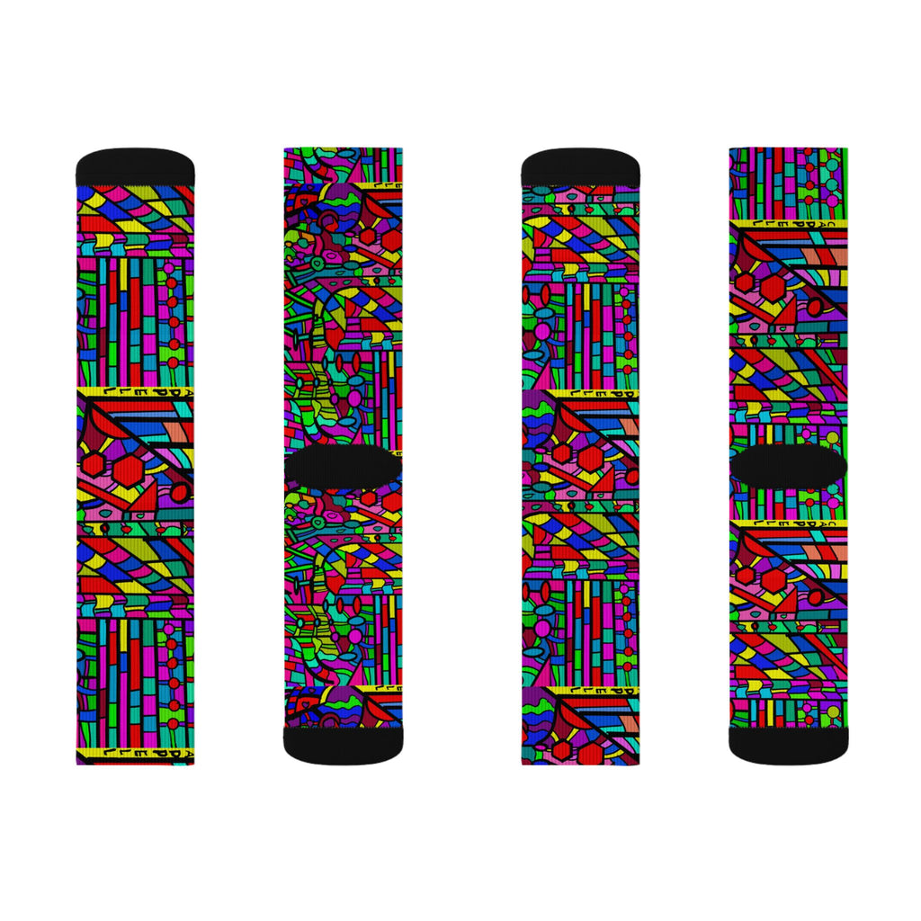 Portal 2 Socks -Colorful Geometric Crew Socks – Vibrant Stained-Glass Pattern Sublimation Socks