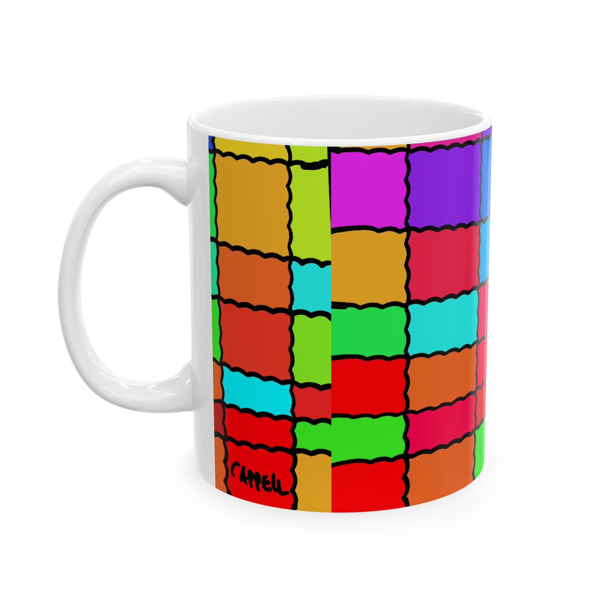 Portal 51 Color Block Patchwork Ceramic Mug – Bright Geometric Coffee Cup (11oz, 15oz)