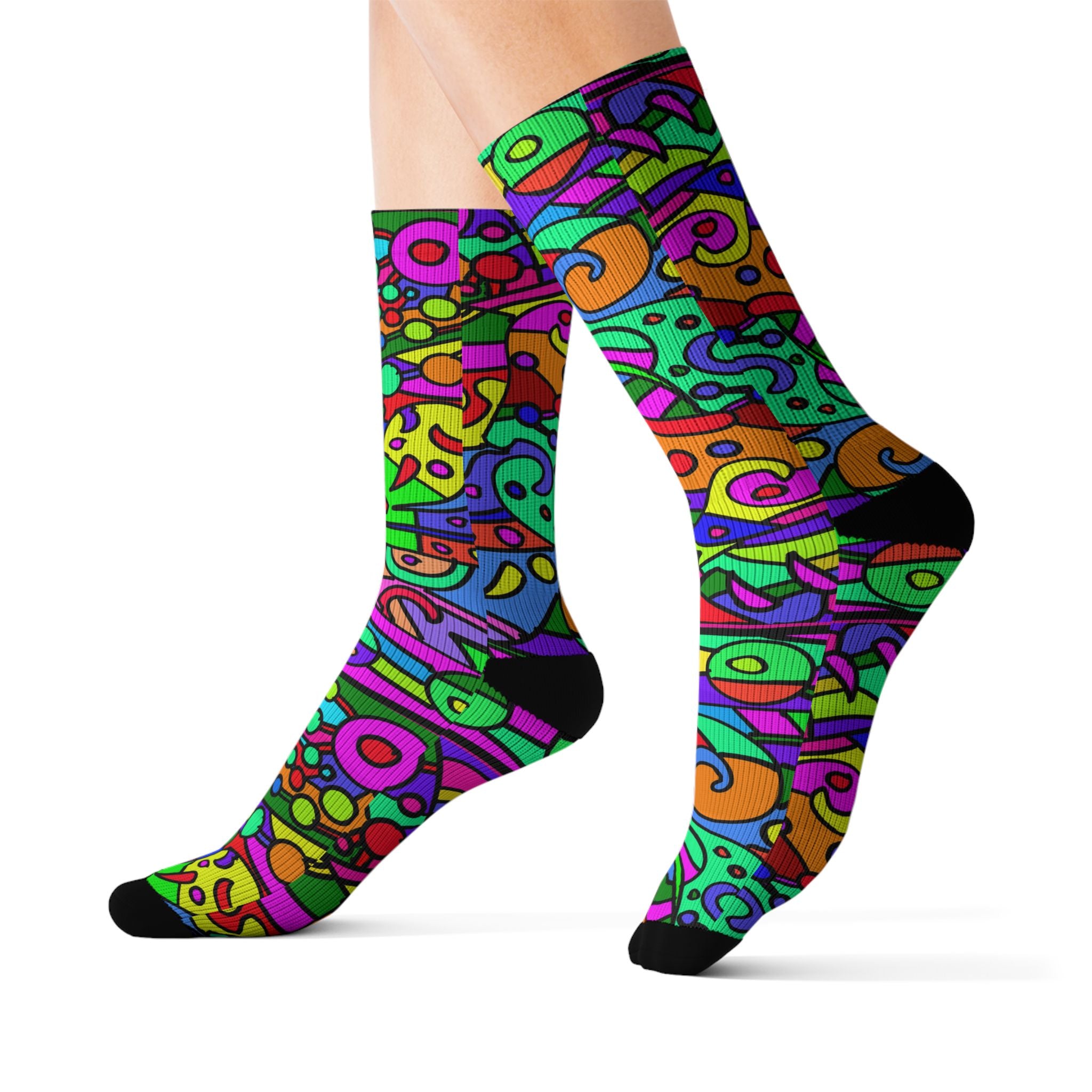 Portal 2 Socks- Psychedelic Abstract Sublimation Socks – Bright Retro Doodle Crew Socks