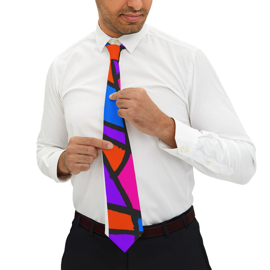 Portal  Tie 4 -Colorful Geometric Necktie - Bright Stained Glass Design Tie for Formal Occasions
