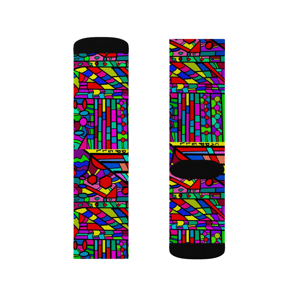 Portal 2 Socks -Colorful Geometric Crew Socks – Vibrant Stained-Glass Pattern Sublimation Socks