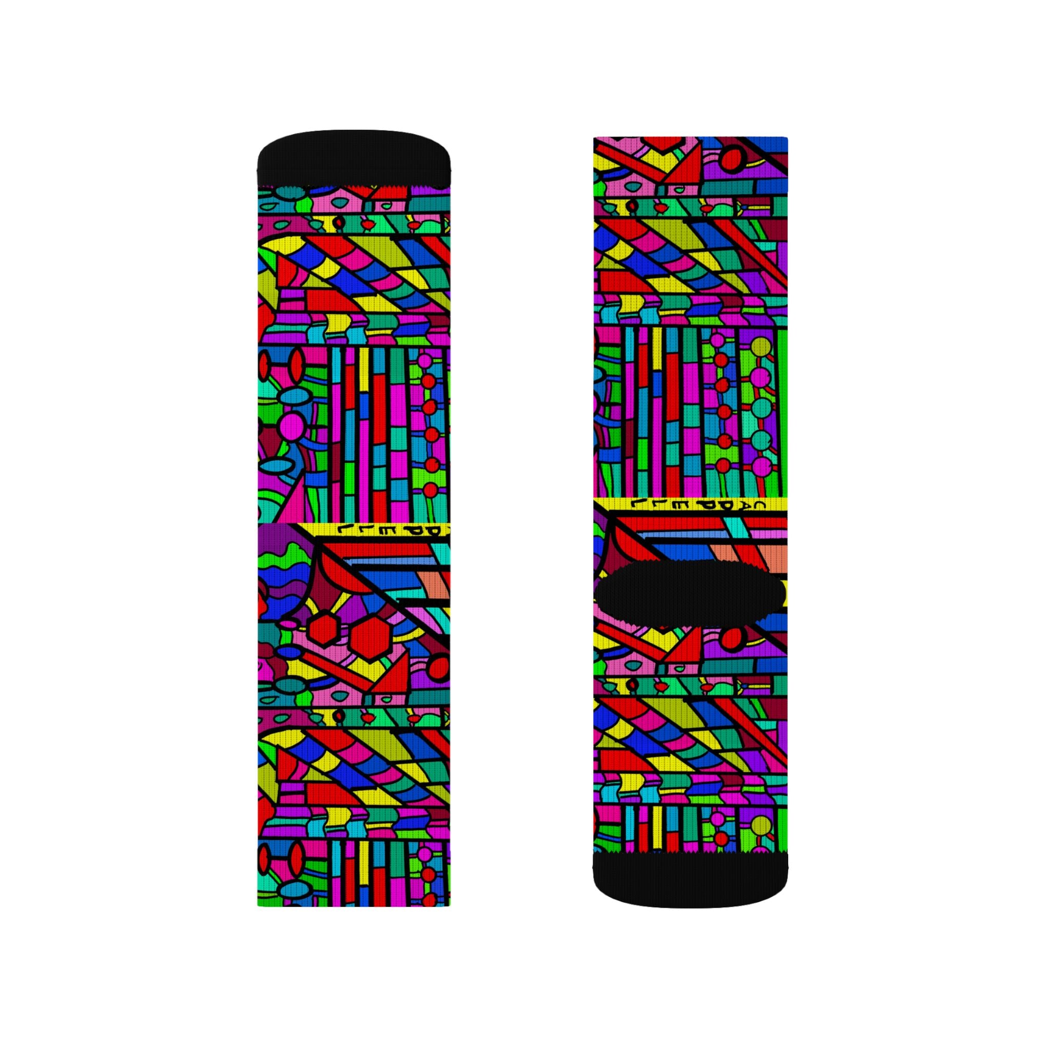 Portal 2 Socks -Colorful Geometric Crew Socks – Vibrant Stained-Glass Pattern Sublimation Socks