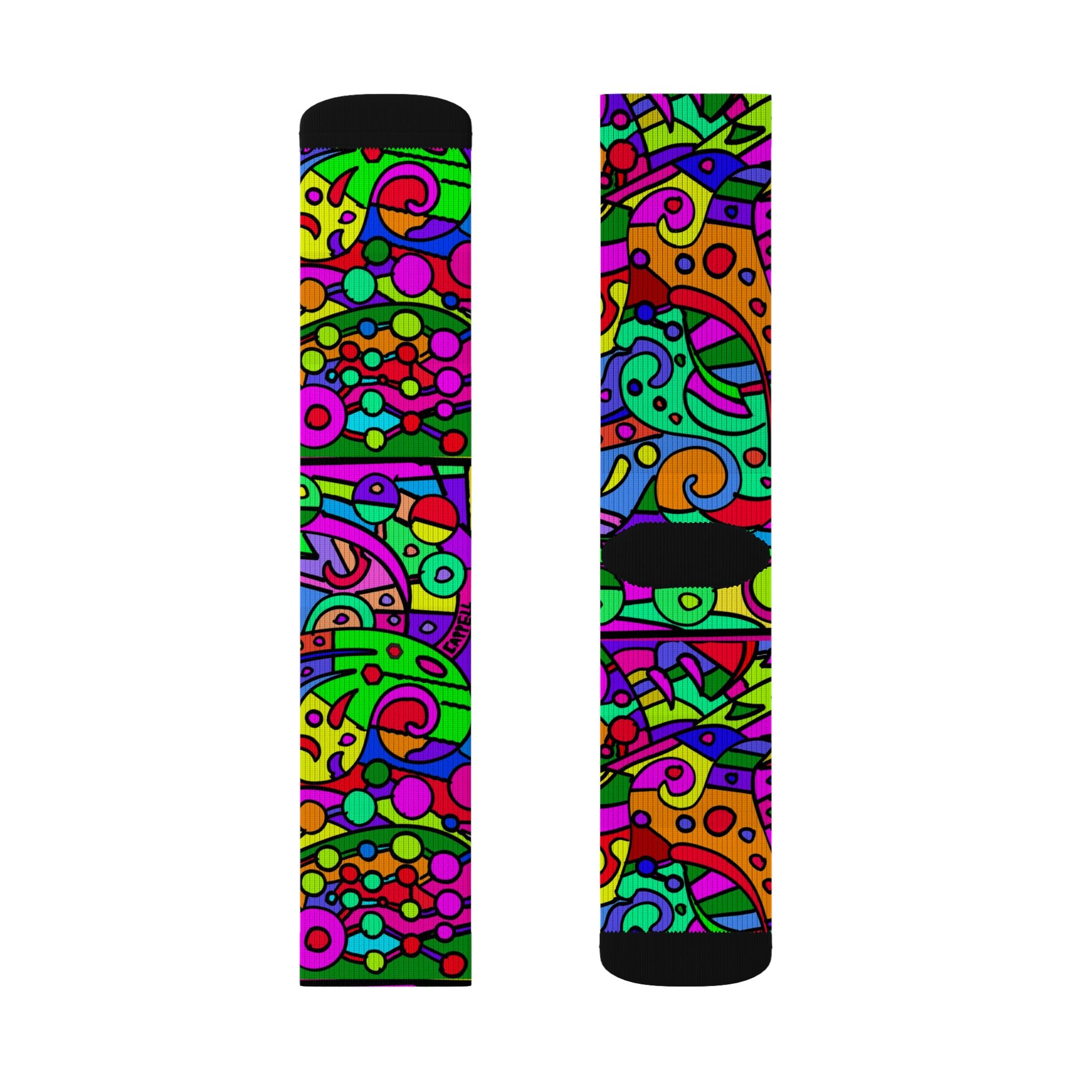 Portal 2 Socks- Psychedelic Abstract Sublimation Socks – Bright Retro Doodle Crew Socks