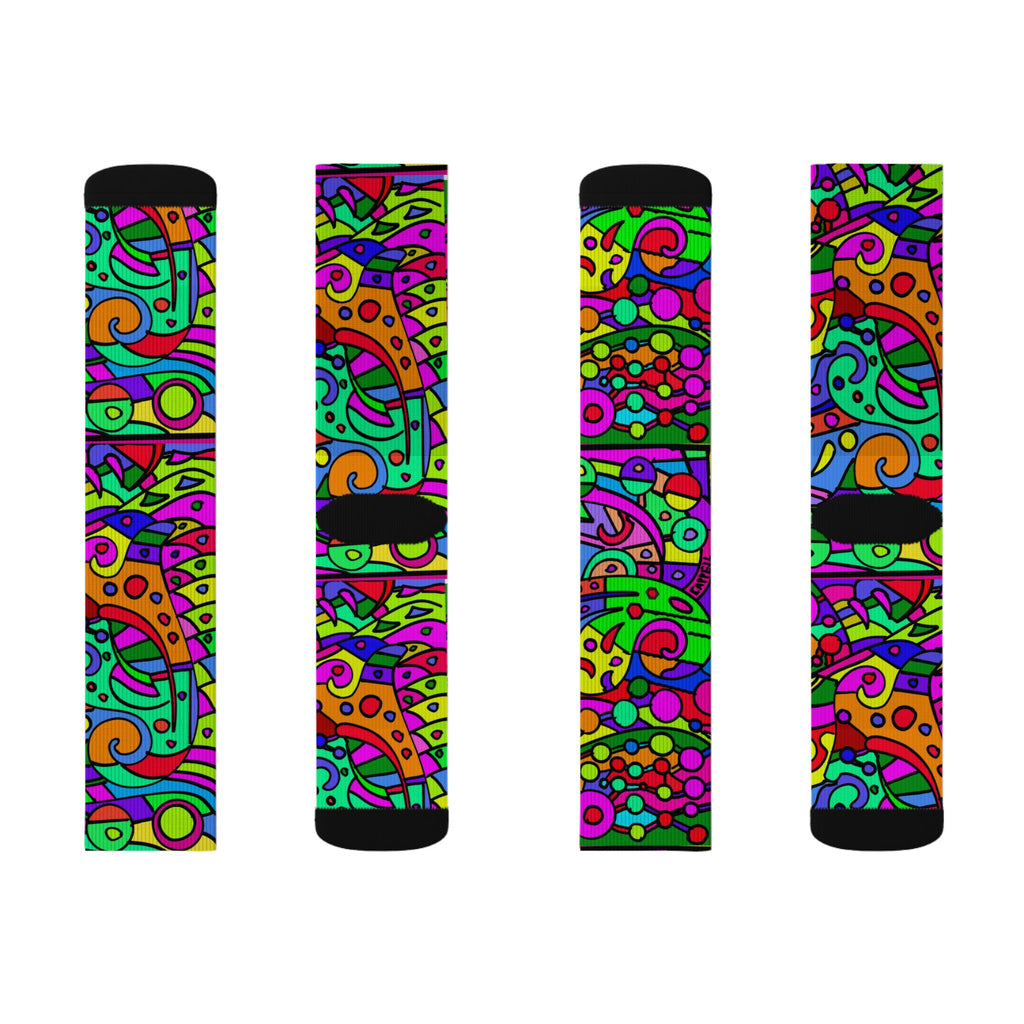 Portal 2 Socks- Psychedelic Abstract Sublimation Socks – Bright Retro Doodle Crew Socks