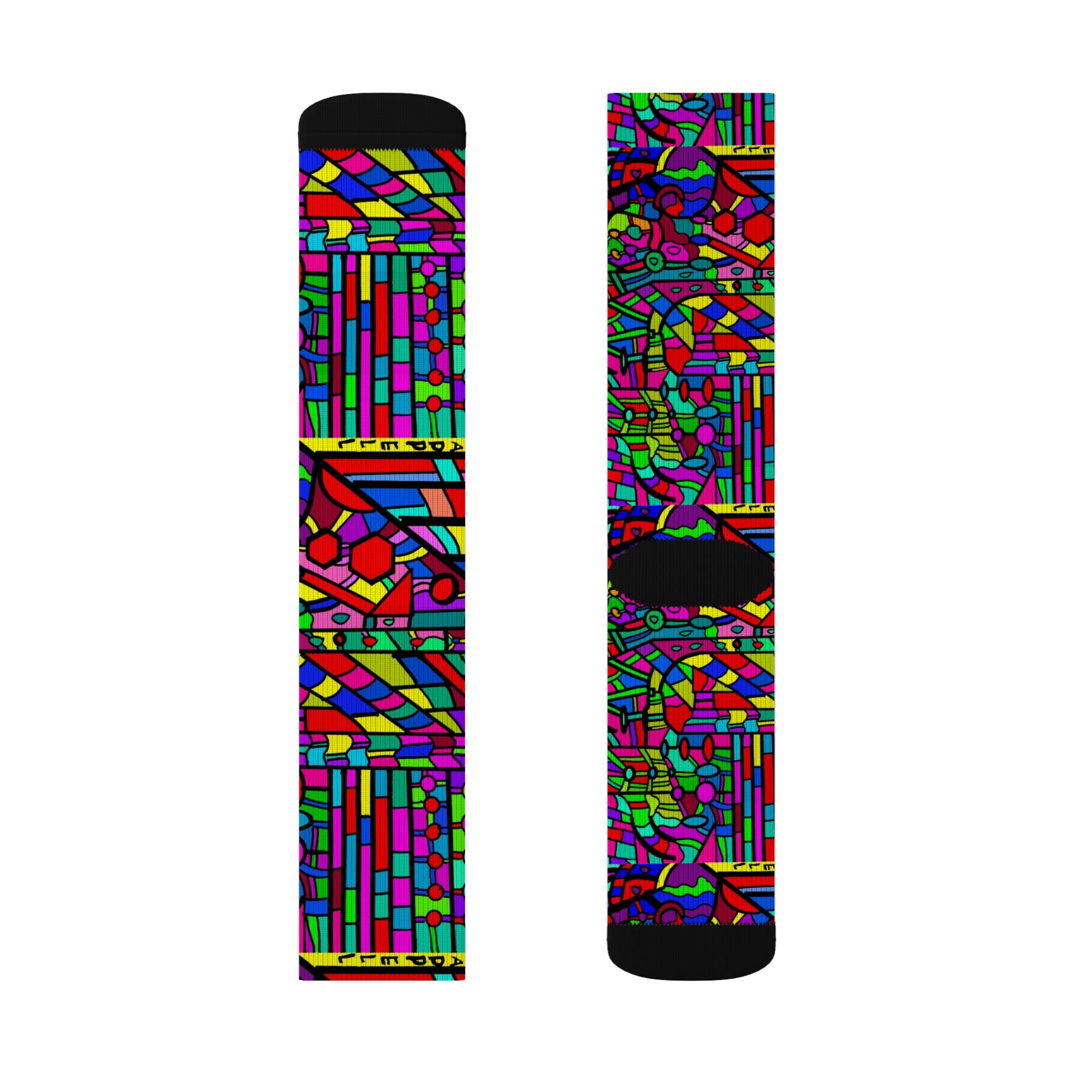 Portal 2 Socks -Colorful Geometric Crew Socks – Vibrant Stained-Glass Pattern Sublimation Socks