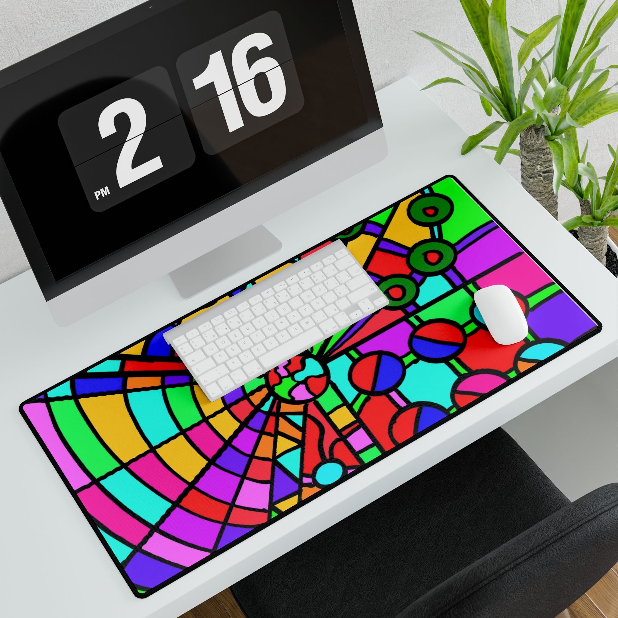 Portal 15 Vibrant Geometric Playdesk Mat — Colorful Abstract Desk Mat for Office & Gaming