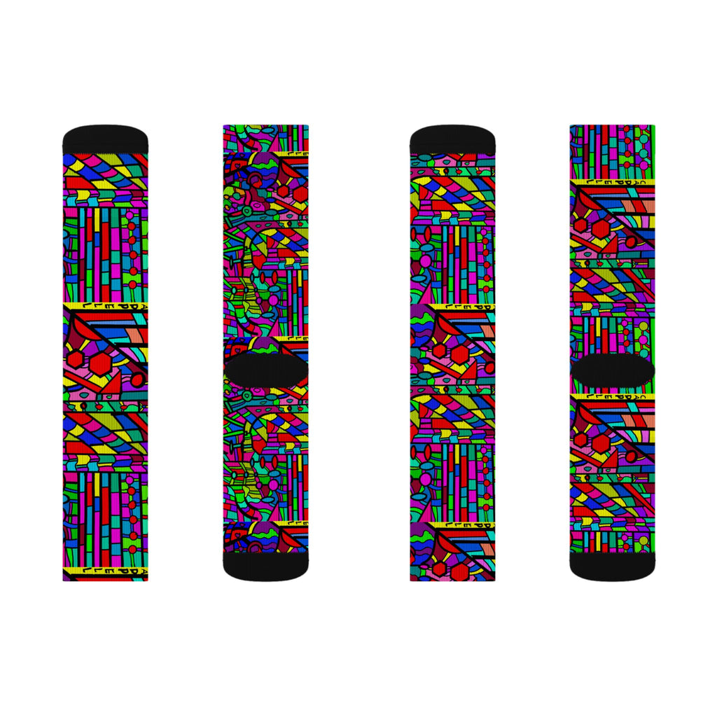 Portal 2 Socks -Colorful Geometric Crew Socks – Vibrant Stained-Glass Pattern Sublimation Socks