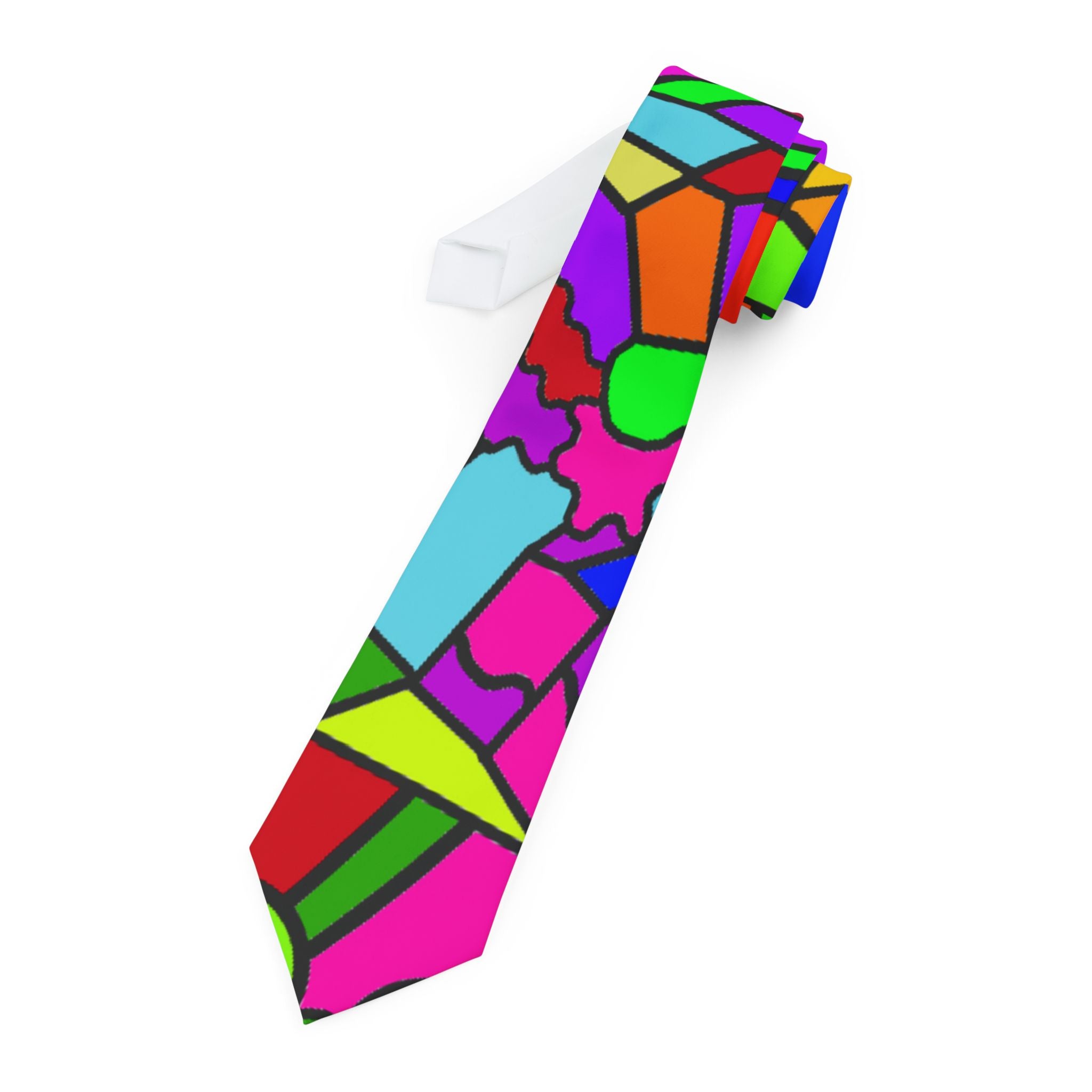 Portal Tie 1 Colorful Stained Glass Pattern Necktie — Bright Abstract Geometric Tie