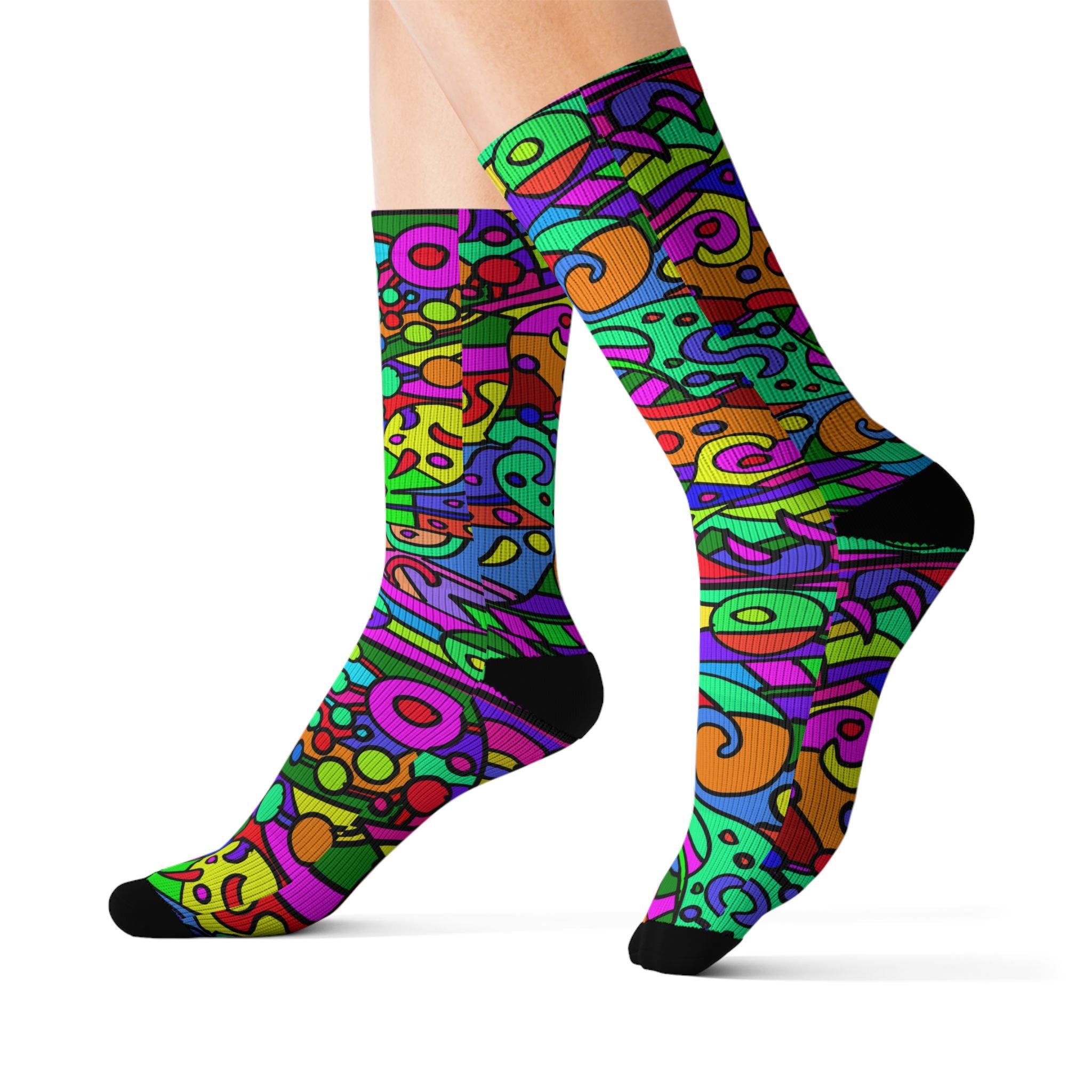 Portal 2 Socks- Psychedelic Abstract Sublimation Socks – Bright Retro Doodle Crew Socks