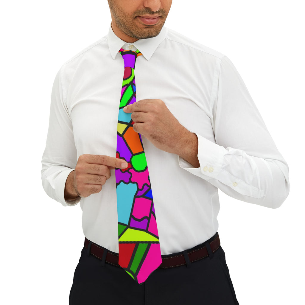 Portal Tie 1 Colorful Stained Glass Pattern Necktie — Bright Abstract Geometric Tie