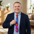 Portal  Tie 4 -Colorful Geometric Necktie - Bright Stained Glass Design Tie for Formal Occasions