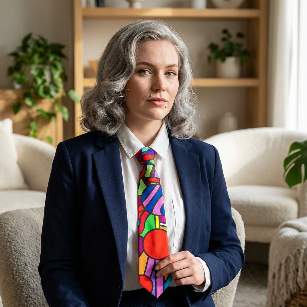 Portal 12 Tie- Stained Glass Sunrise Necktie — Colorful Geometric Floral Tie for Bold Formalwear