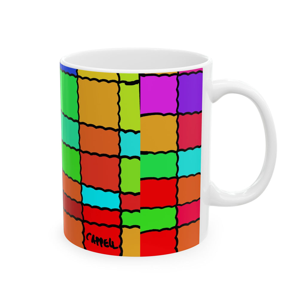 Portal 51 Color Block Patchwork Ceramic Mug – Bright Geometric Coffee Cup (11oz, 15oz)