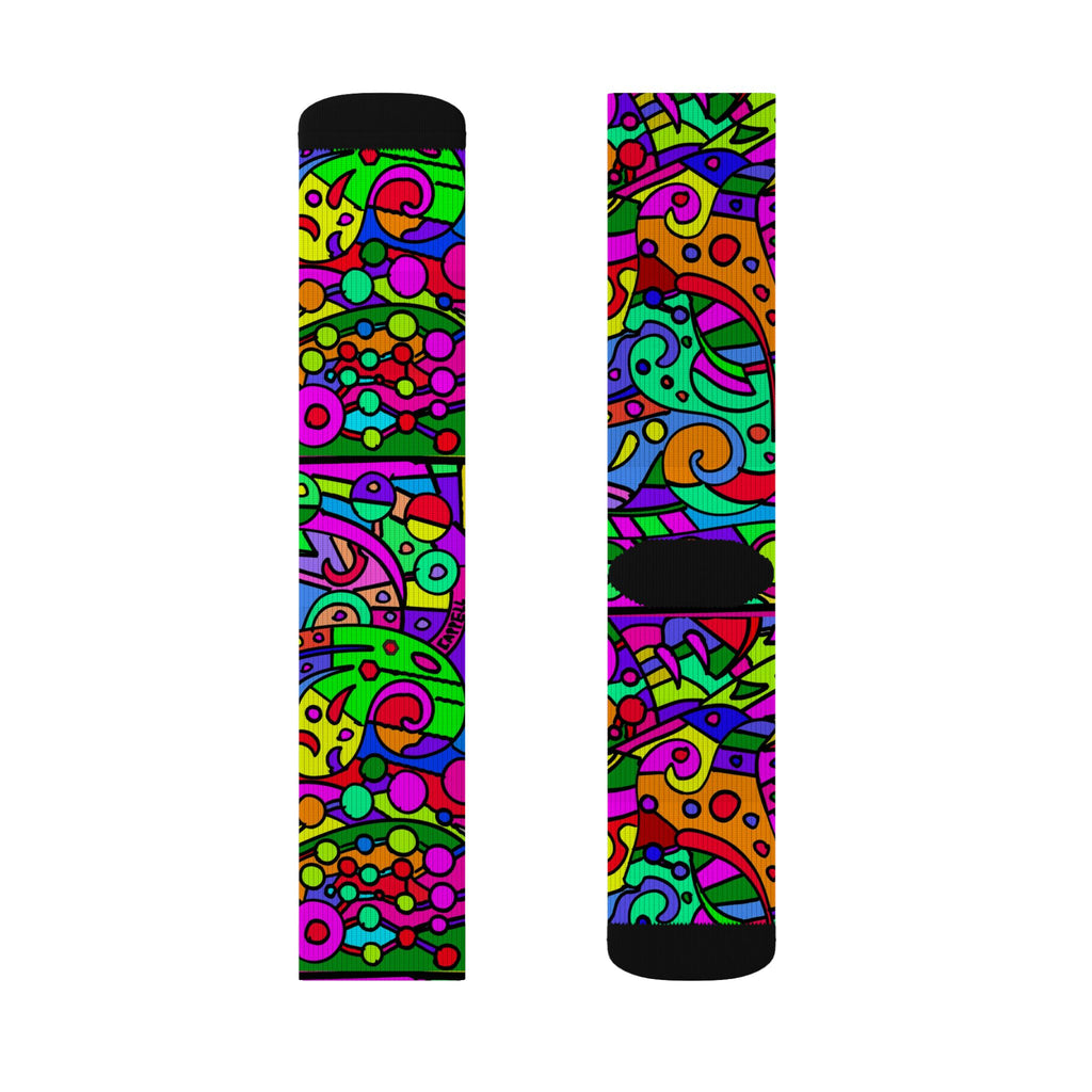 Portal 2 Socks- Psychedelic Abstract Sublimation Socks – Bright Retro Doodle Crew Socks