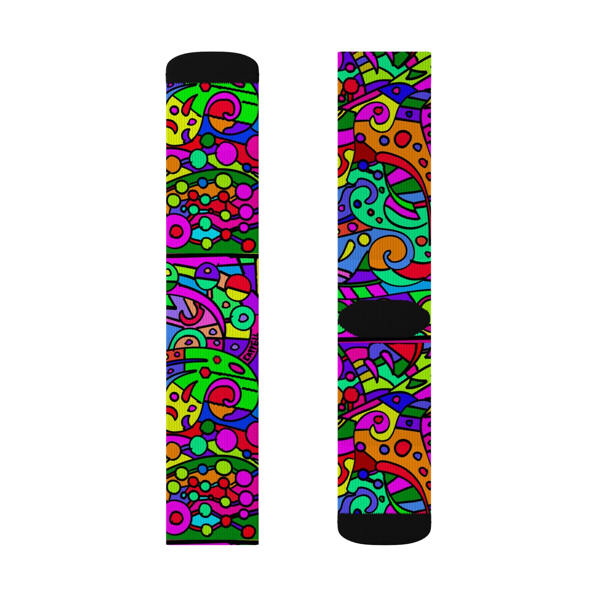 Portal 2 Socks- Psychedelic Abstract Sublimation Socks – Bright Retro Doodle Crew Socks