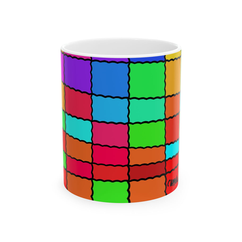 Portal 51 Color Block Patchwork Ceramic Mug – Bright Geometric Coffee Cup (11oz, 15oz)