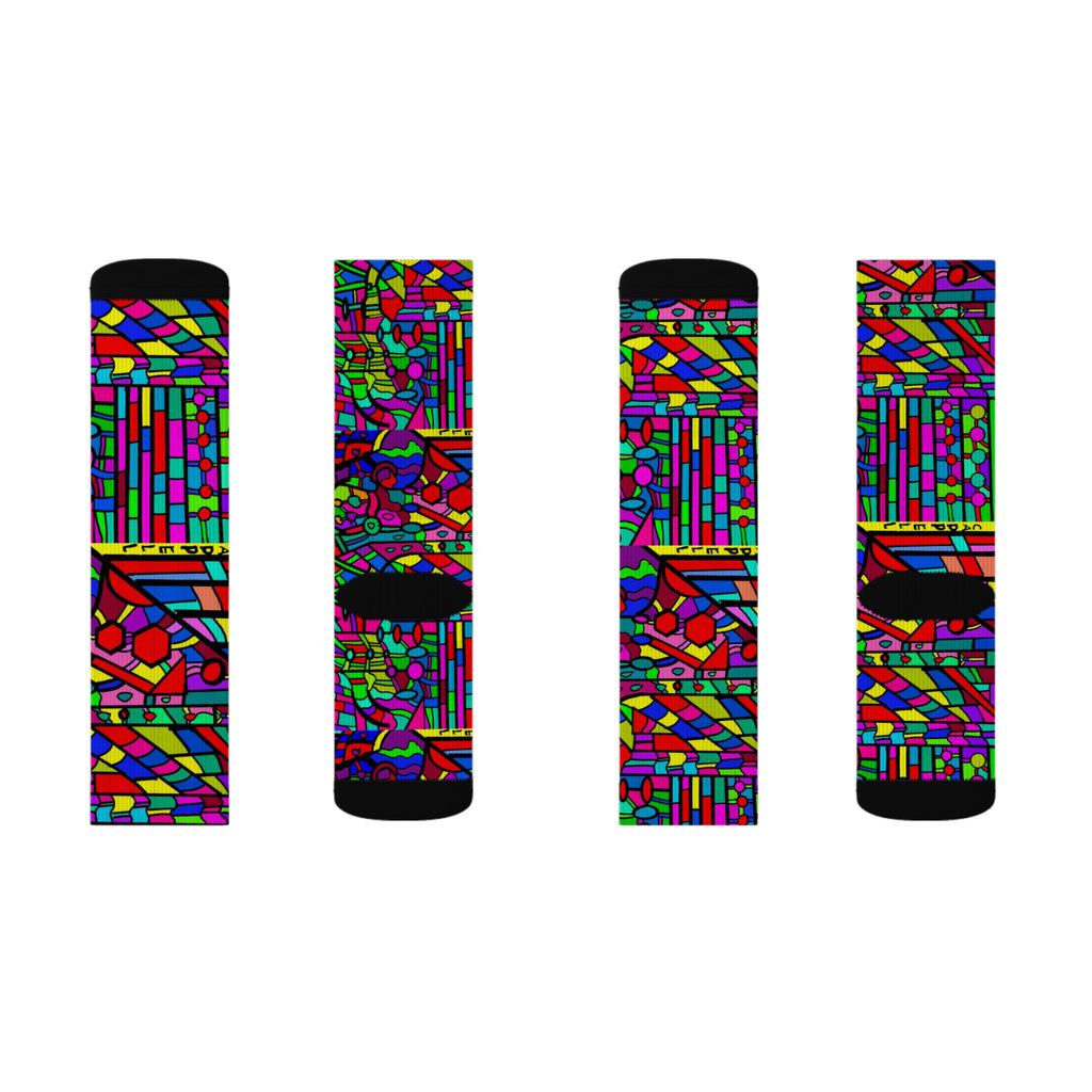 Portal 2 Socks -Colorful Geometric Crew Socks – Vibrant Stained-Glass Pattern Sublimation Socks
