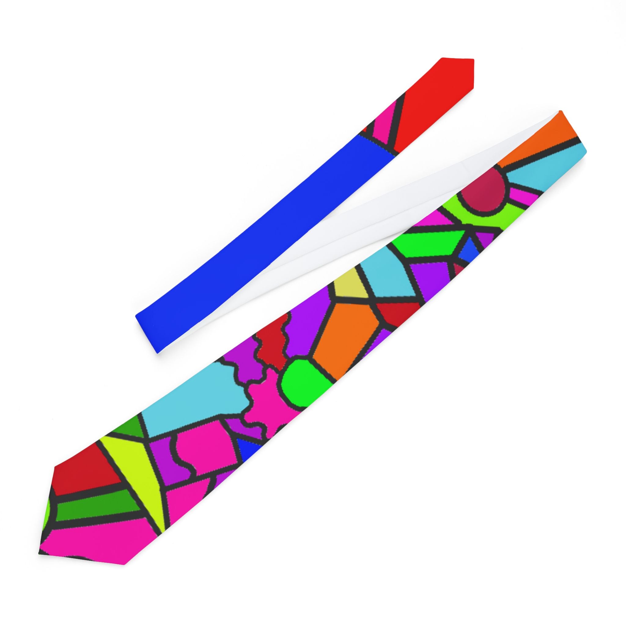 Portal Tie 1 Colorful Stained Glass Pattern Necktie — Bright Abstract Geometric Tie